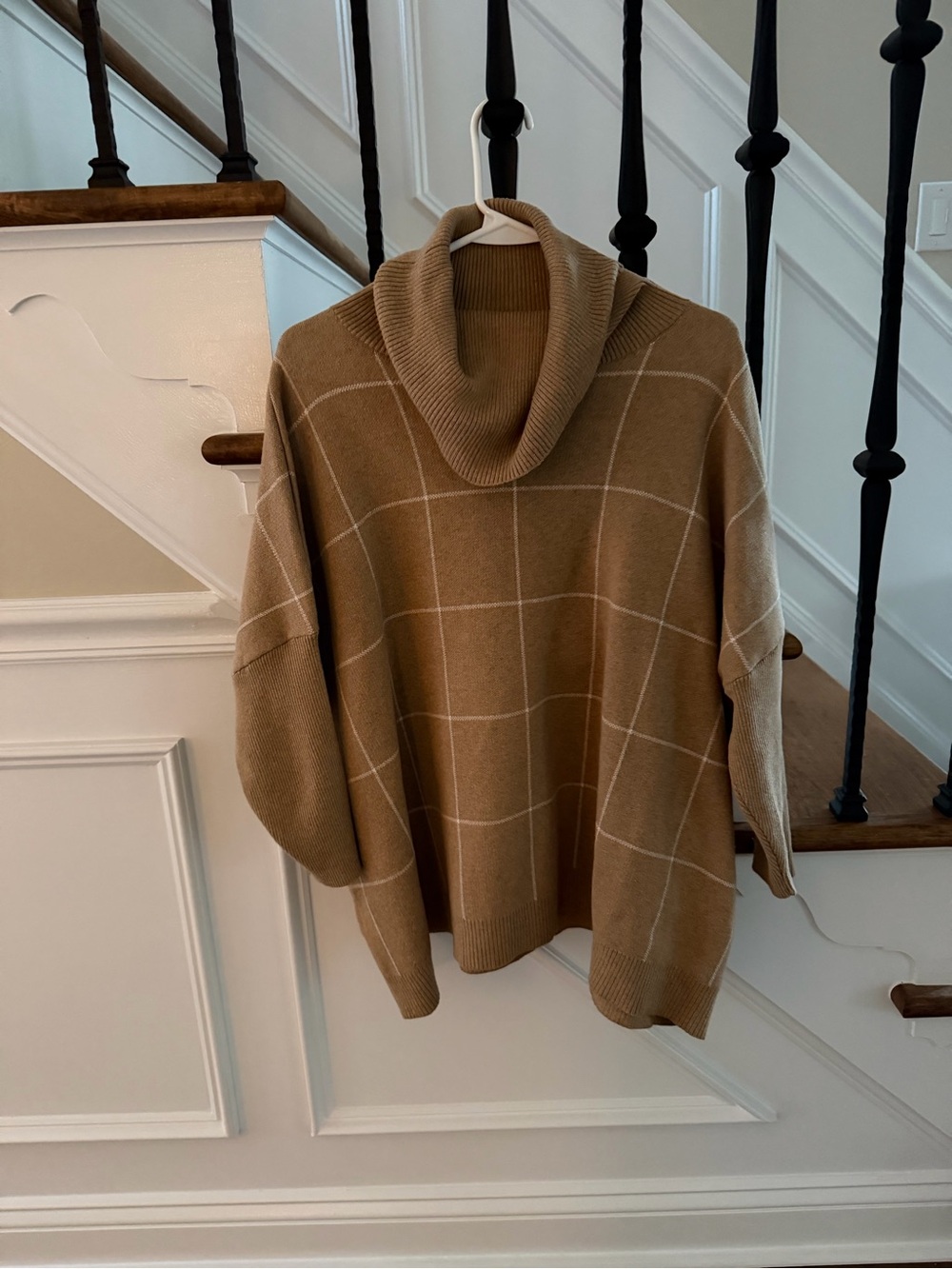 LOFT Camel Windowpane Cowl Neck Sweater